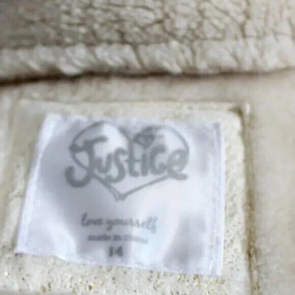 JUSTICE Shearling Faux Fur Vest Coat Tan Shimmer Big Girls Size 14 - Picture 10 of 11